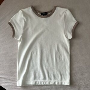 Classic White T-Shirt with Brown Trim